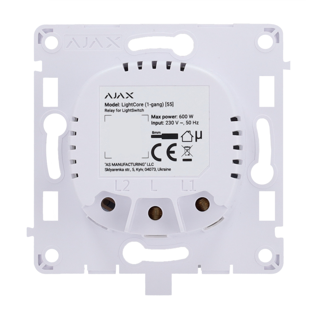 AJ-LIGHTCORE-1G | AJAX - Relé para interruptor de luz inteligente simple | Alimentación 230 V AC 50 Hz | Sin necesidad de cable neutro 