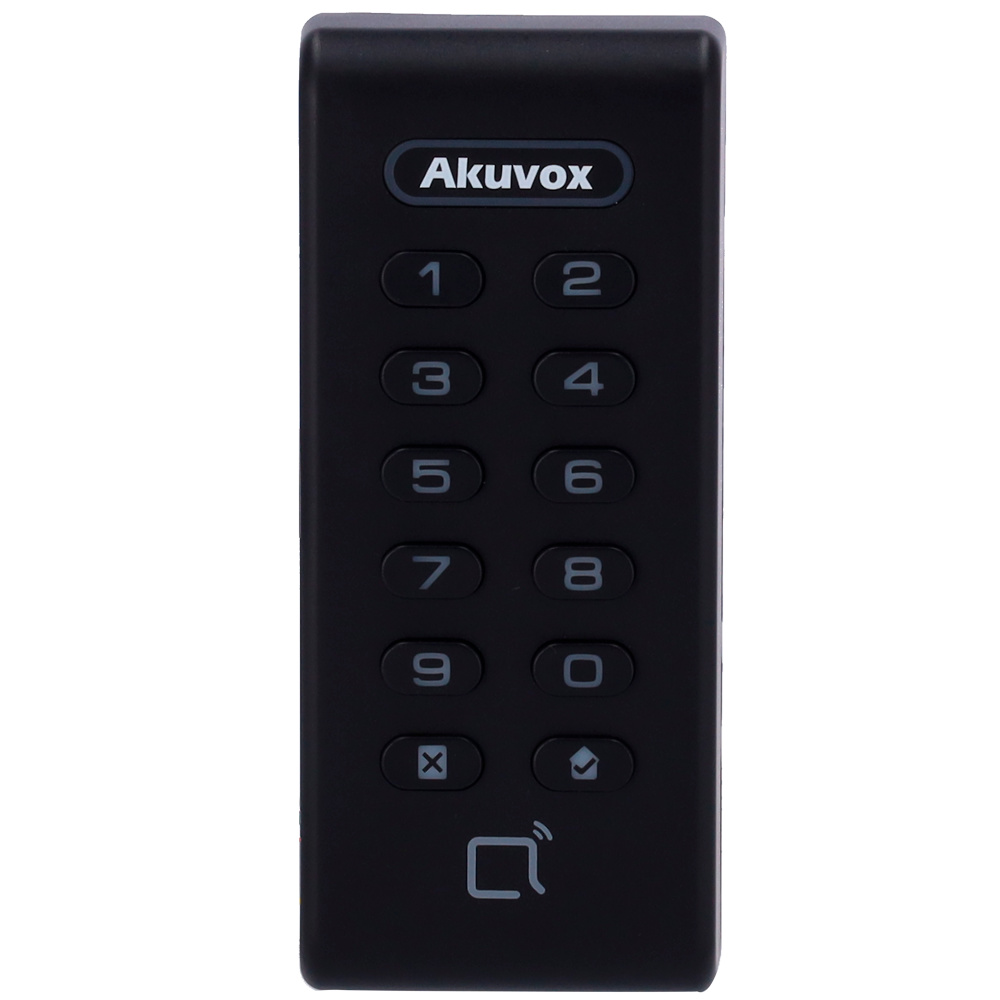 ACCESOS AKUVOX Controla el acceso con el lector Akuvox AK-ACR-CRP11. Compatible con tarjetas RFID y PIN. Protección IP65 para uso en exteriores