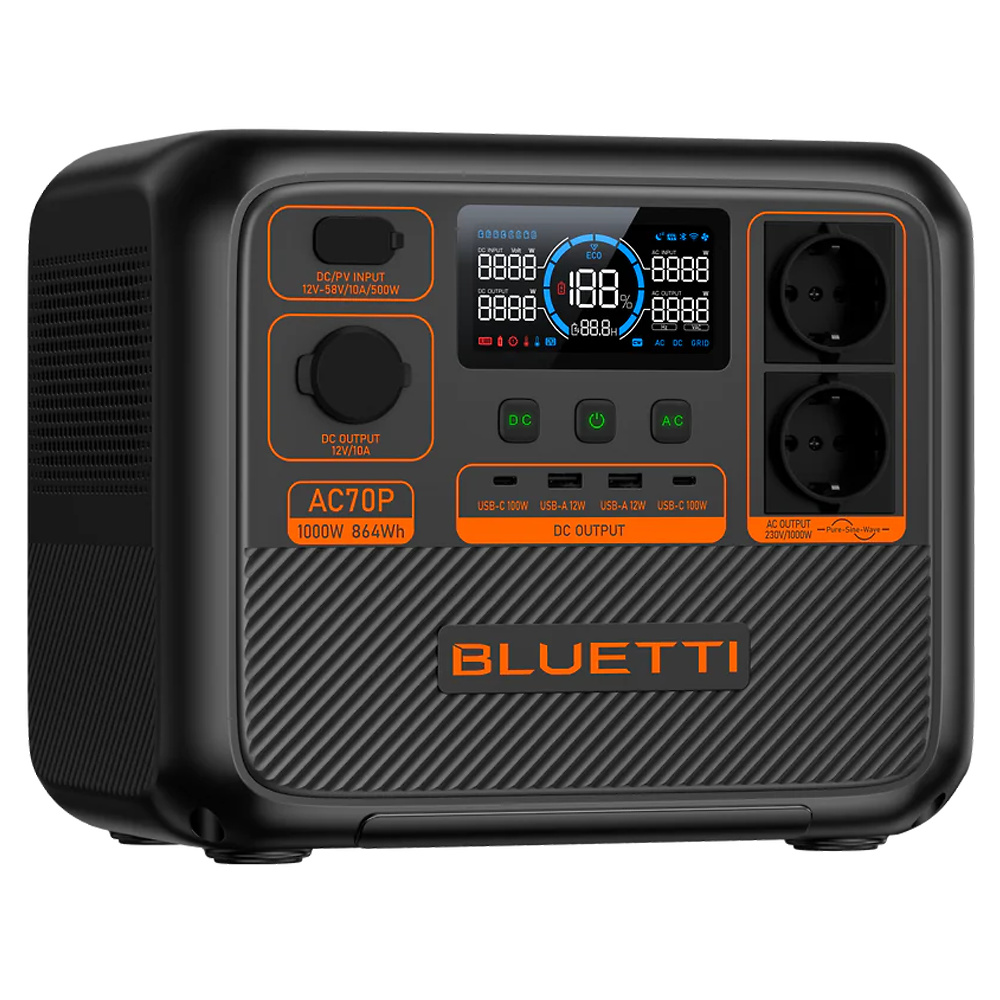 BL-AC70P | BLUETTI Descubre la batería portátil BLUETTI BL-AC70P, perfecta para conectar a paneles solares y generar corriente eléctrica de manera eficiente. Ideal para alimentar dispositivos en exteriores, viajes o emergencias, esta batería ofrece una solución energética confiable y ecológica. Compatible con una amplia gama de equipos, cuenta con gran capacidad de almacenamiento y múltiples puertos de salida. Aprovecha la energía solar con la tecnología avanzada de BLUETTI y mantente siempre conectado Ya disponible en tu tienda online de Videovigilancia, Intrusión y Seguridad Electrónica www.ipcenter.es