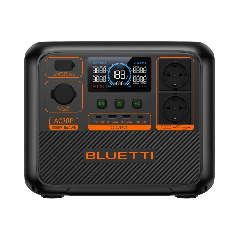 BL-AC70P | BLUETTI - Batería portátil | Potencia salida 1000W | Capacidad máxima 864Wh | 3000 ciclos de vida 