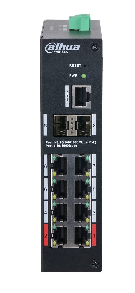 DH-HS4210-8GT-110 | DAHUA - Switch Industrial Gestionable (L2) de 8 puertos Gigabit Ethernet PoE | 2 puertos SFP Gigabit | Carril DIN 