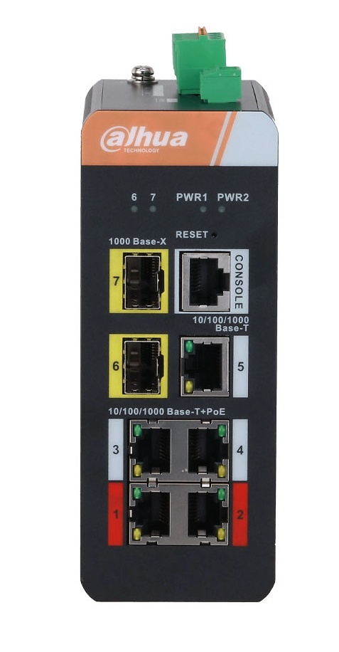 DH-IS4207-4GT-120 | DAHUA - Switch industrial L2 de 7 puertos con 4 PoE | 2 puertos Uplink SFP Gigabit | 120W 