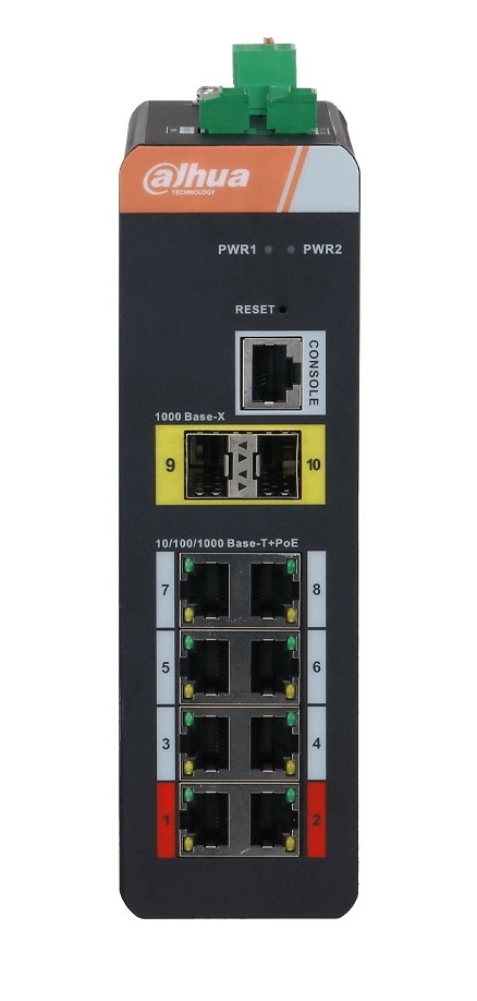 DH-IS4210-8GT-120 | DAHUA - Switch Industrial Gestionable (L2) de 8 puertos | 8 puertos PoE Gigabit | 2 puertos SFP Gigabit | 120W 