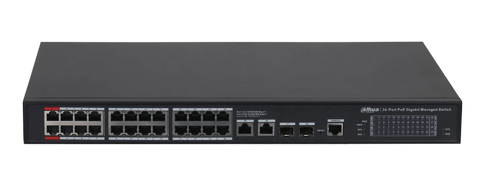 DH-S4228-24GT-360 | DAHUA - Switch Dahua de 28 puertos Gigabit con 24 PoE | 2 RJ45 Gigabit + 2 SFP Gigabit | 360W 