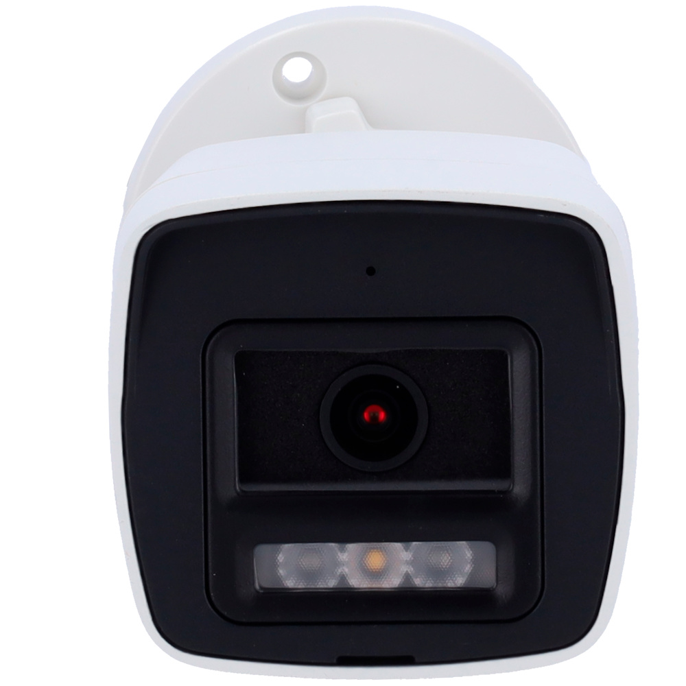 HIKVISION ColorVu La Hikvision DS-2CD1027G2H-LIUF(2.8mm) es una cámara Bullet IP de 2 Mpx, con ColorVu, luz híbrida IR y luz blanca de 30 m, detección de movimiento y audio integrado