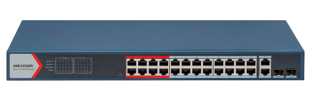 DS-3E1326P-EI | HIKVISION El Switch PoE HIKVISION DS-3E1326P-EI es la solución perfecta para redes de control y seguridad avanzadas. Con 24 puertos RJ45 10/100 Mbps PoE+ y 2 puertos Gigabit RJ45/SFP combo, permite conectar y alimentar múltiples dispositivos PoE con hasta 30W por puerto, alcanzando una potencia total de 370W. Sus puertos PoE extendidos de hasta 300 metros, la función PoE Watchdog y la gestión inteligente de PoE aseguran un rendimiento óptimo y monitoreo continuo. Ideal para instalaciones de seguridad, este switch gestionable ofrece aislamiento de puerto para mejorar la seguridad de red y diseño enrackable para fácil integración en entornos críticos