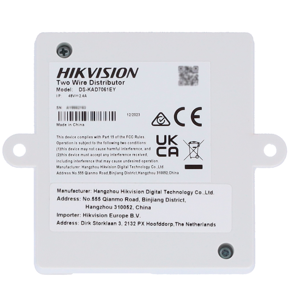 DS-KAD7061EY | HIKVISION - Distribuidor A 2 hilos HD para Video porteros | 4 canales de 2 hilos HD | Alimenta hasta 4 monitores de 2 hilos HD 