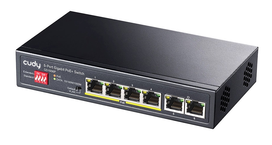 GS1006P | CUDY - Switch PoE+ de 6 puertos Gigabit | 2 puertos Uplink RJ45 Gigabit | 65W 