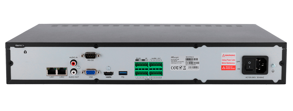 MS-N7016-G | MILESIGHT - Grabador NVR de 16 Canales | Resolución Máx. 8 Mpx | Ancho de banda 160 Mbps 