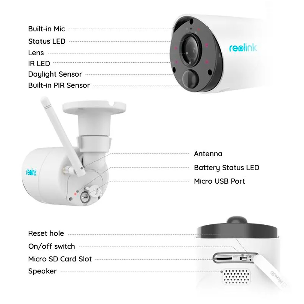 RL-ARGUS-ECO-B320-SOLARKIT | Reolink - Camara WiFi a Batería con Panel Solar | 3 Mpx | Angulo de visión 100º | Leds IR 10 metros | Audio Bidireccional (micrófono y altavoz integrados) 