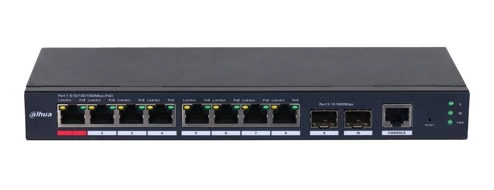 S4210-8GT-110 | DAHUA - Switch de 10 puertos Gigabit con 8 PoE | 2 puertos SFP Gigabit 