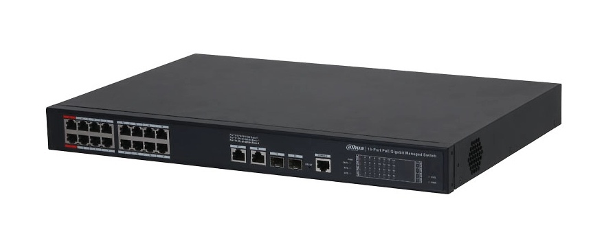 S4220-16GT-190 | DAHUA - 16 PoE Gigabit + 2 RJ45 Gigabit + 2 SFP Gigabit | 190W 