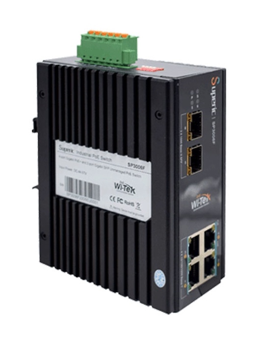 SP3006F | WI-TEK - Switch PoE Gigabit no gestionable de 4 PoE+ y 2 SFP | 120W 