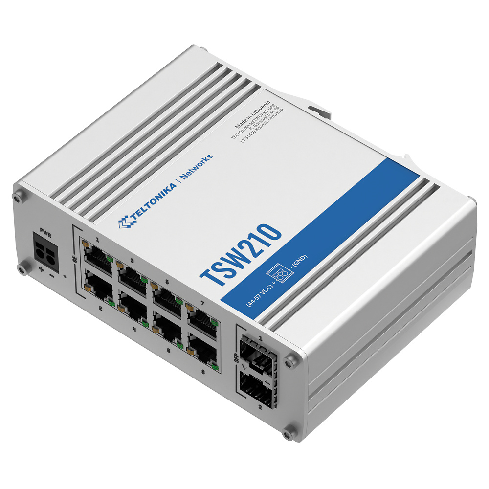 TK-TSW210 | TELTONIKA - Switch No gestionable Industrial | 8 ptos Ethernet RJ45 Gigabit +2 SFP Gigabit | Rugerizado 