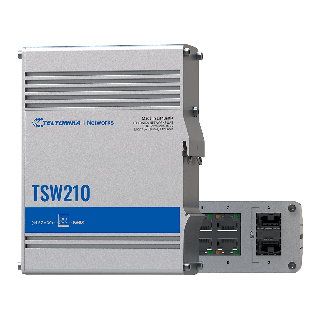 TK-TSW210 | TELTONIKA - Switch No gestionable Industrial | 8 ptos Ethernet RJ45 Gigabit +2 SFP Gigabit | Rugerizado 