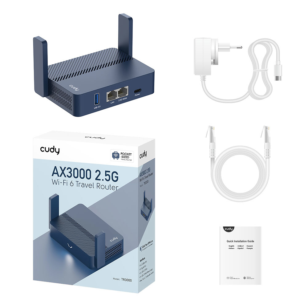 TR3000 | CUDY - Mini router WiFi 5 | WiFi AX3000 de 2402 Mbps (5 GHz) y 574 Mbps (2,4 GHz) 