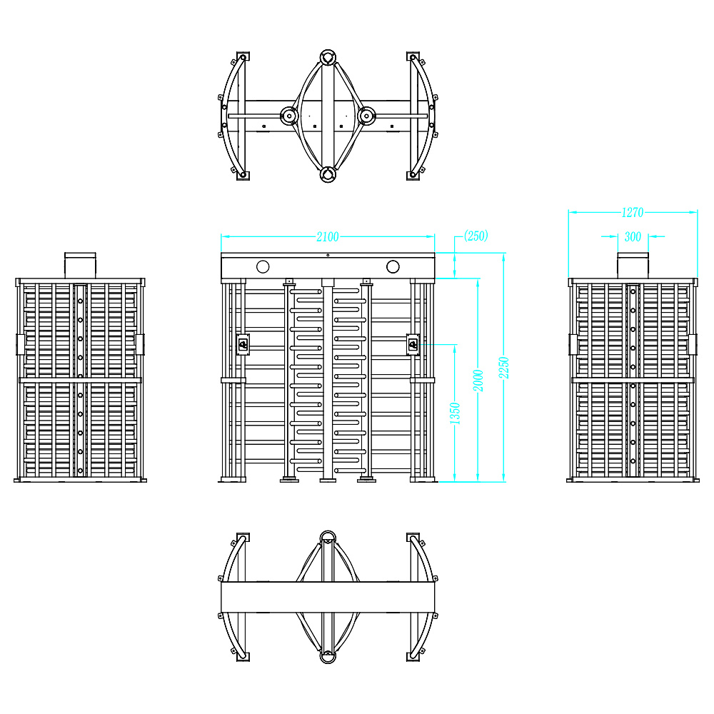 TS-FHT963 - Torno de acceso bidireccional | 10 brazos rotativos | Dimensiones de paso 550 mm | Fuerza regulable 