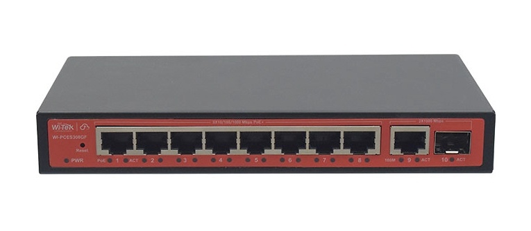 WI-PCES308GF | WI-TEK - Switch PoE gestionado en la nube de 10 puertos Gigabit | 1 Pto Up-Link | 1 Pto Up-Link SFP | 60W 