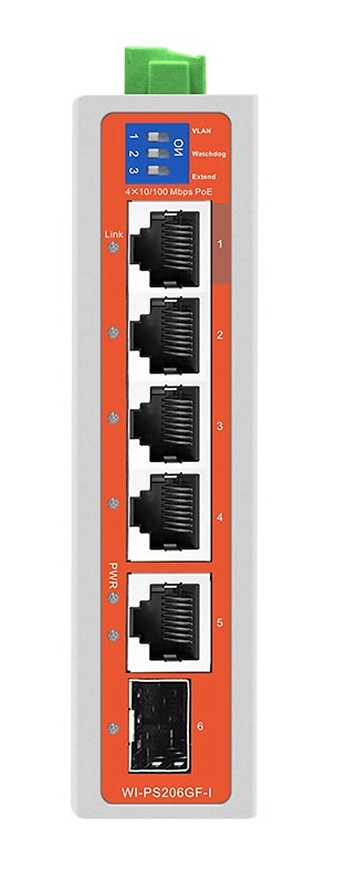 WI-PS206GF-I V2 | WI-TEK - Switch POE No Gestionable de 4 puertos + 1 SFP Gigabit | Carril DIN | 120W 