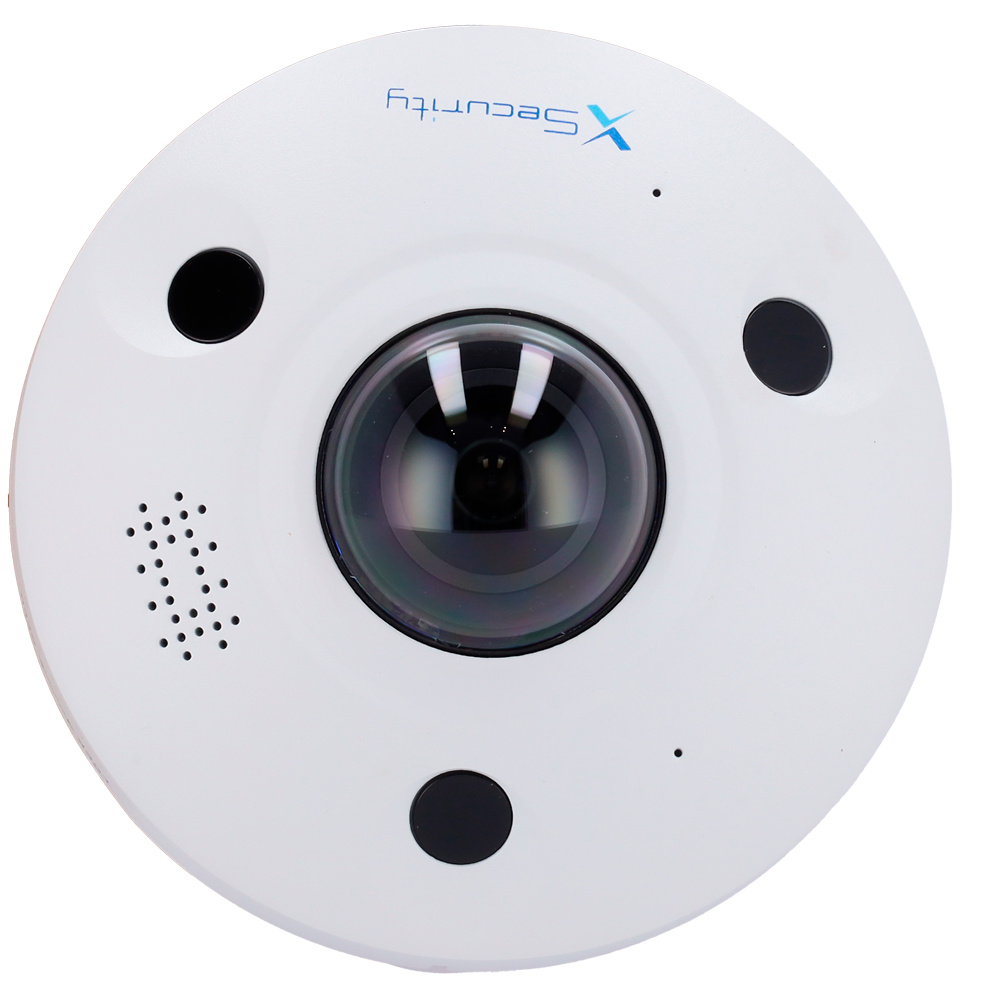 X-SECURITY - FISHEYE Optimiza la vigilancia con la XS-IPD360A-8U-MIND, una cámara IP con vista panorámica 360°, detección avanzada, audio integrado y protección IP67/IK10